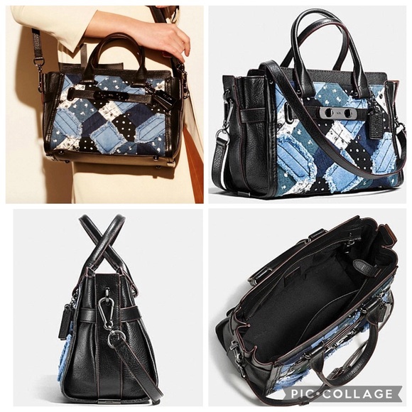 Coach 2016 Swagger 27 Canyon Quilt Denim Patchwork 2-way bag Pebble Leather- EUC - Picture 16 of 16